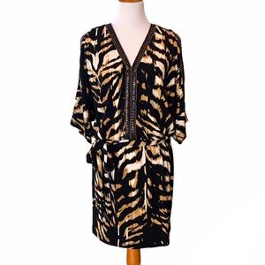 Boston Proper Tiger Stripe Cold Shoulder Dress Size Medium